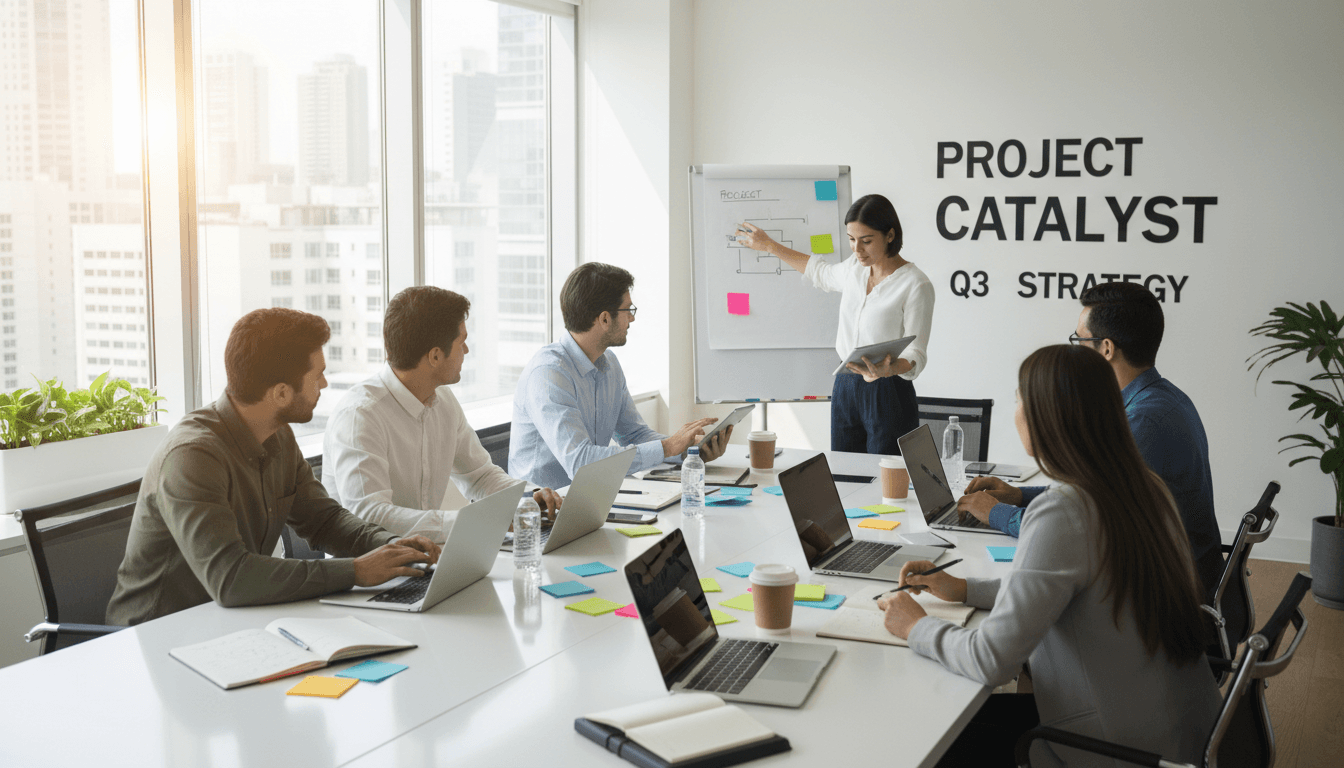Creative marketing team collaborating in a modern office